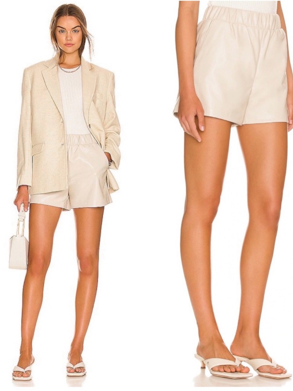 Anine Bing Sofia Vegan Leather Shorts in Stone
